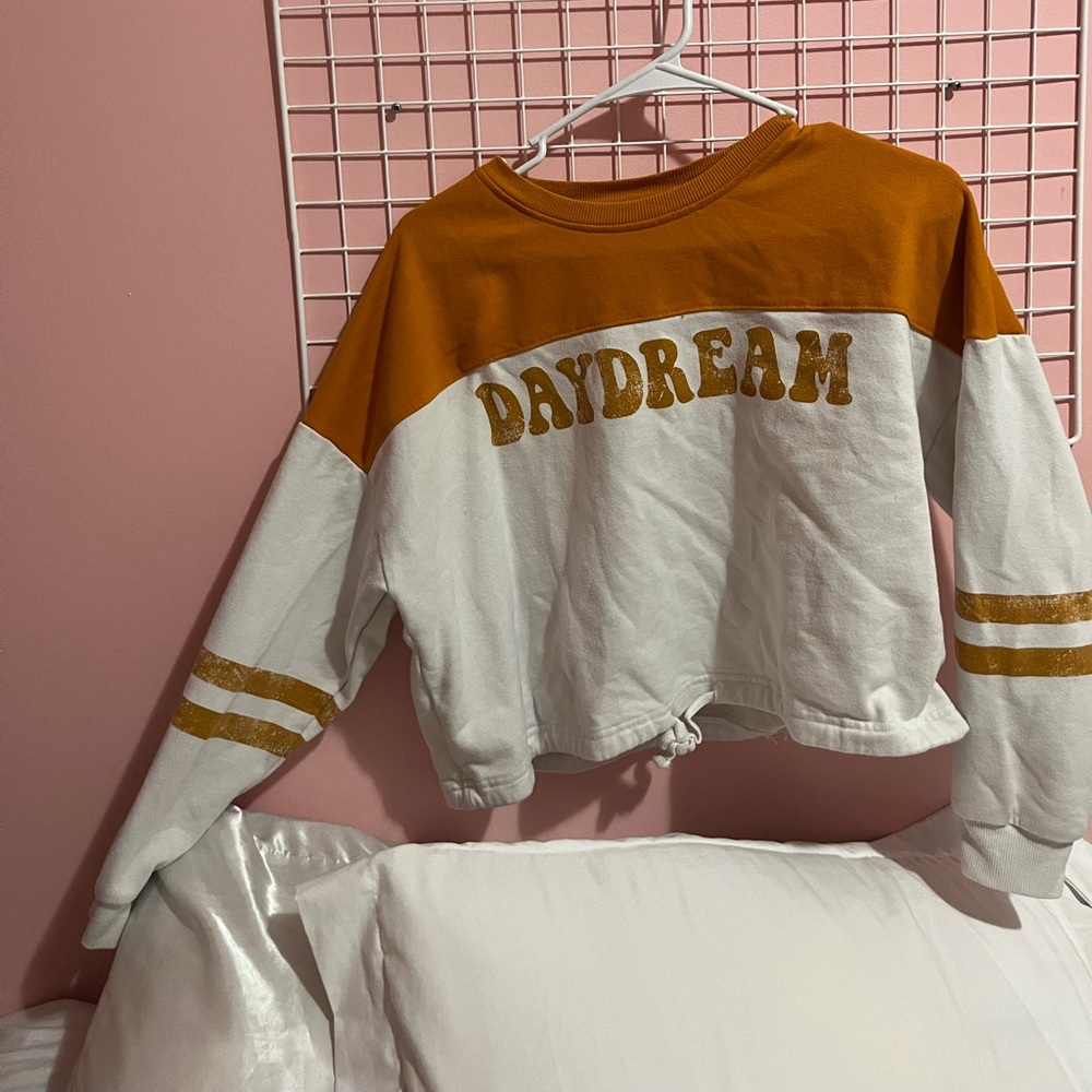 Orange and white daydream cropped sweatshirt